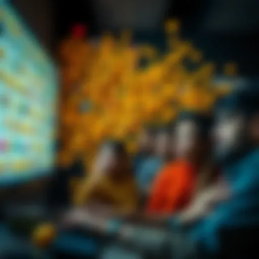 A group of people expressing frustration while viewing a computer screen packed with emojis