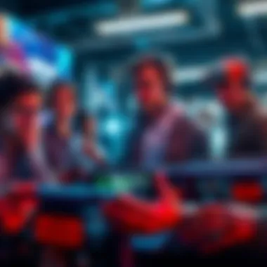 Frustrated People with Image Generation Tools A group of people looking displeased while interacting with outdated image generation technology on screens