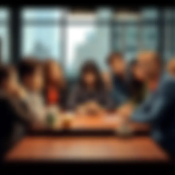 Group of people sitting around a table looking frustrated while discussing unemployment issues