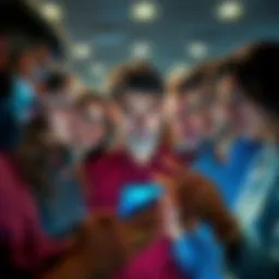 A group of diverse people looking disappointed while scrolling through AI-generated memes on a smartphone, showing frustration at the oversimplification of issues.