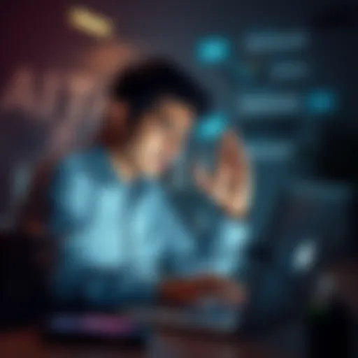 A person showing frustration while chatting with an AI on a laptop, highlighting the tight conversation limits.