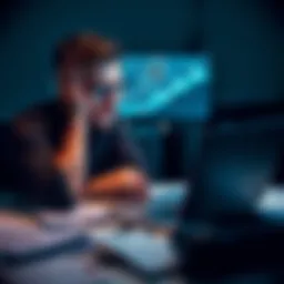A person looking stressed while examining complex AI tool interfaces on a laptop, papers scattered around, highlighting the confusion with technology.