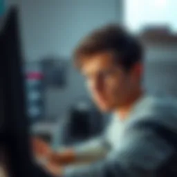 A person looking frustrated at their computer screen, showing signs of irritation with a slow mode notification on the screen