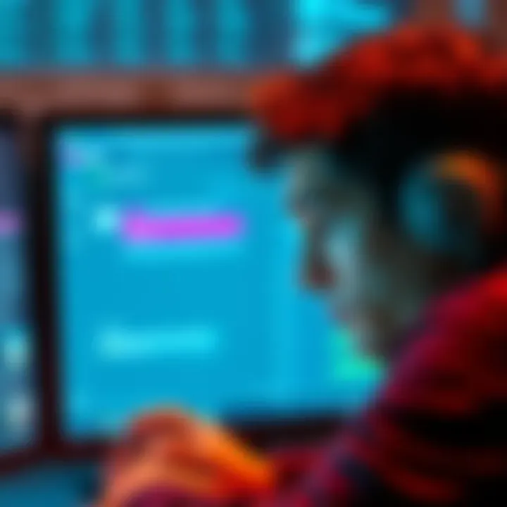A person displaying frustration while interacting with a storytelling bot on a computer screen, showing an unresponsive chat interface.