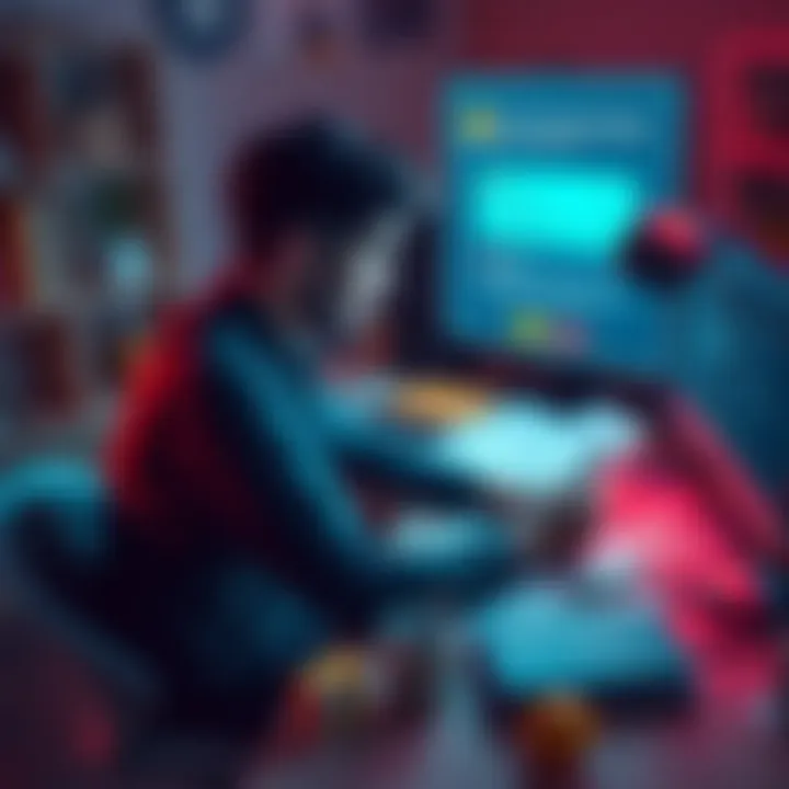 A person sits at a desk surrounded by notes, looking frustrated while an AI interface shows critical comments about app name ideas.