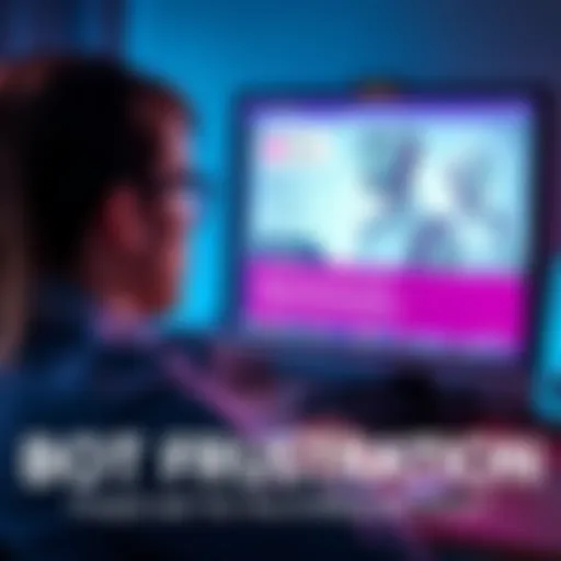 A person appears frustrated while looking at a computer screen displaying a frozen chatbot. The scene captures the common issues faced when interacting with chatbots.