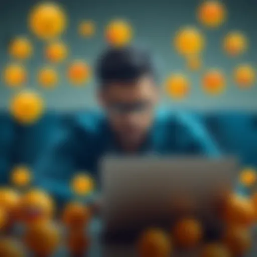 A person looking confused and frustrated while reading responses from ChatGPT on a laptop, surrounded by emoji icons.