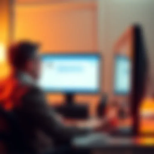 A person sitting at a desk, looking frustrated while staring at a computer screen, showing a chat interface with rephrased questions.