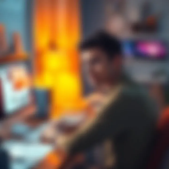 A person sits at a desk with a frustrated expression, looking at a computer screen showing Midjourney's interface, surrounded by design notes and sketches
