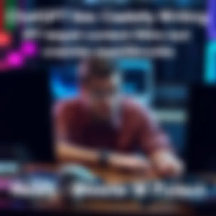 A person looks frustrated while typing at a computer, showing concern over content filters blocking creative writing prompts.