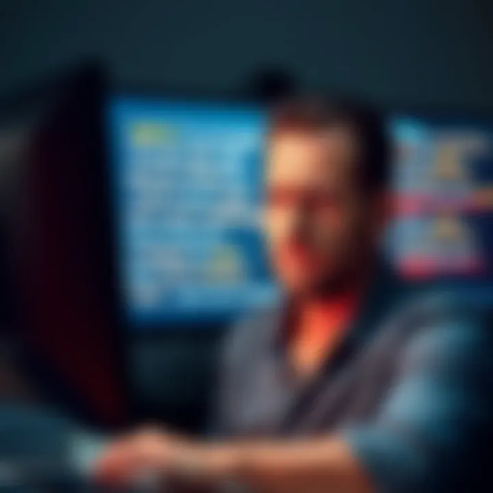 A person looking annoyed while reading clichéd online phrases on a computer screen, expressing their frustration with a furrowed brow.