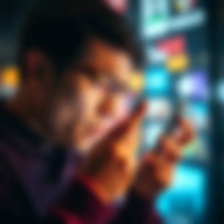 A person looking unhappy while scrolling through an app that suggests irrelevant bots