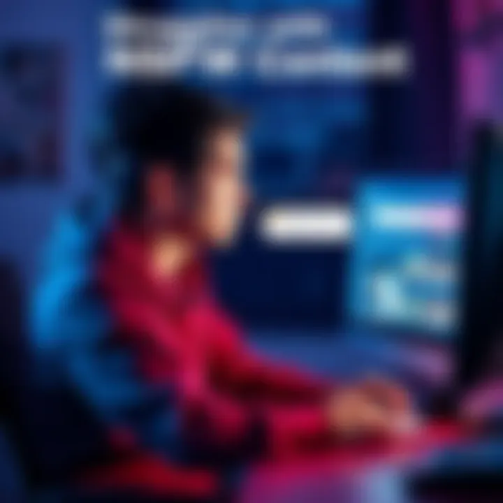 A person sitting at a computer looking frustrated while checking NSFW material, showing alerts on the screen about unsupported content.