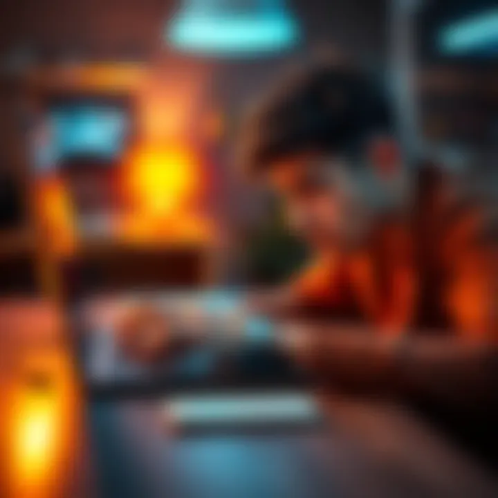 A person looking frustrated while chatting on a laptop, highlighting the annoyance of disliked words in online communication.