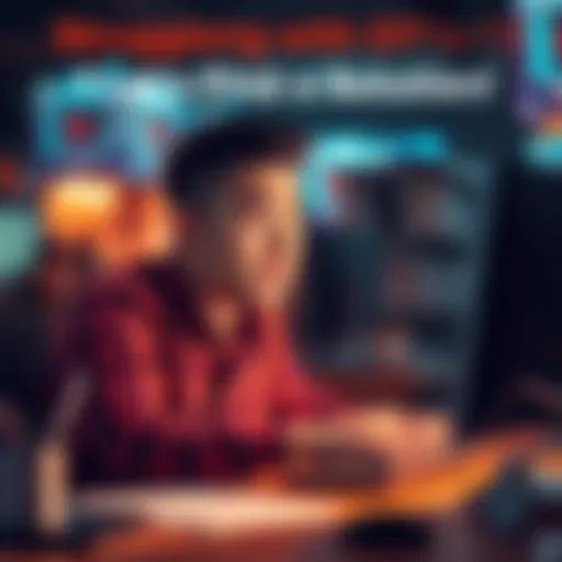 A person looking confused and frustrated while working on a computer, attempting to create realistic images using ZIT for T2I.