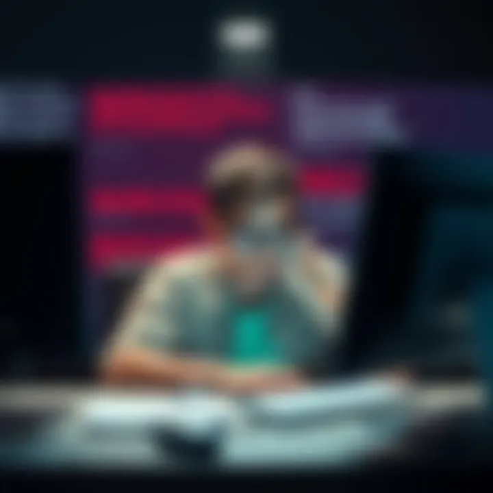 A person sitting at a computer with a frustrated expression, surrounded by error messages on the screen