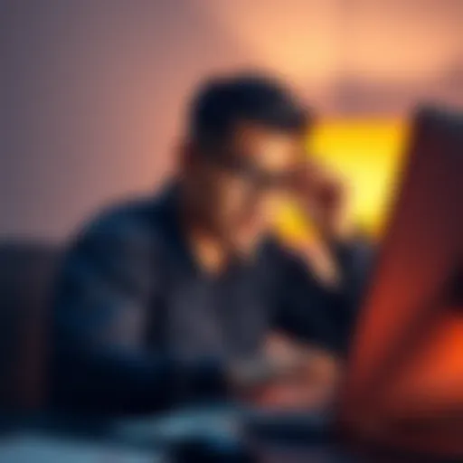 A person looking confused and frustrated while trying to use AI software on a computer, with a calendar app open but unresponsive