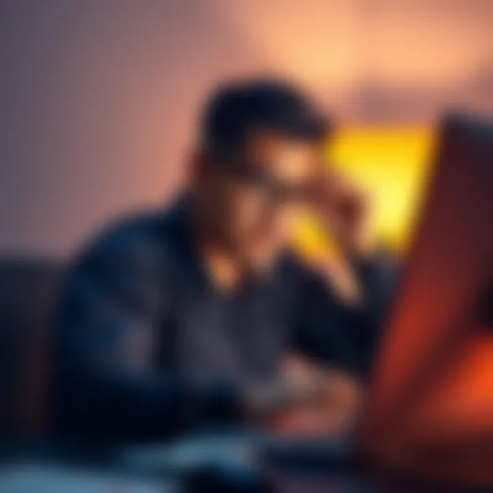 A person looking confused and frustrated while trying to use AI software on a computer, with a calendar app open but unresponsive