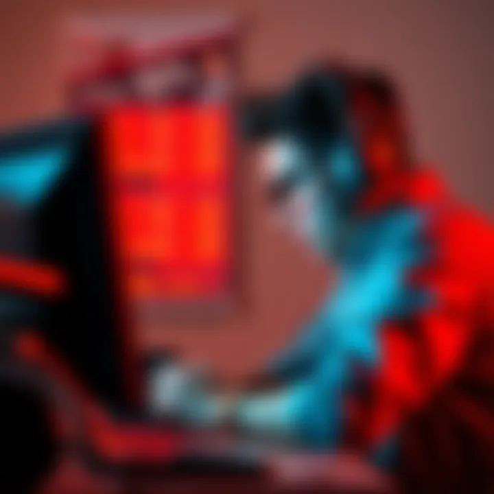 Frustrated user at computer A frustrated person sitting at a computer, expressing discontent with app restrictions