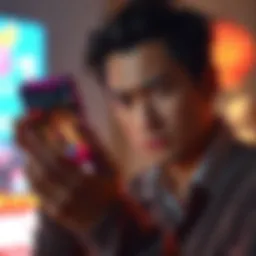 Frustrated User with Chat App A person looking disappointed at their phone, showing a chat app with outdated features, highlighting poor bot quality