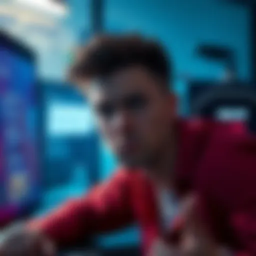 A frustrated person frowning while looking at a computer screen displaying a chatbot response about age restrictions on topics like cigarettes and alcohol