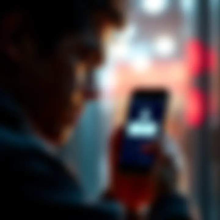 A person looking at their phone with a frustrated expression, showing an app lockout message on the screen