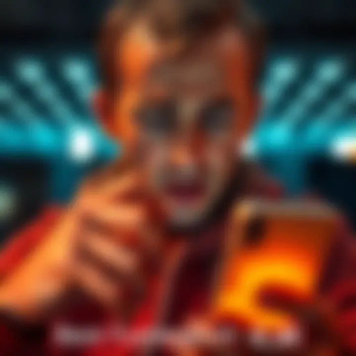 A person showing frustration while looking at their smartphone, representing issues with c.ai's quality.