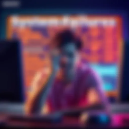 A frustrated person sitting in front of a computer, showing signs of annoyance due to unresponsive software