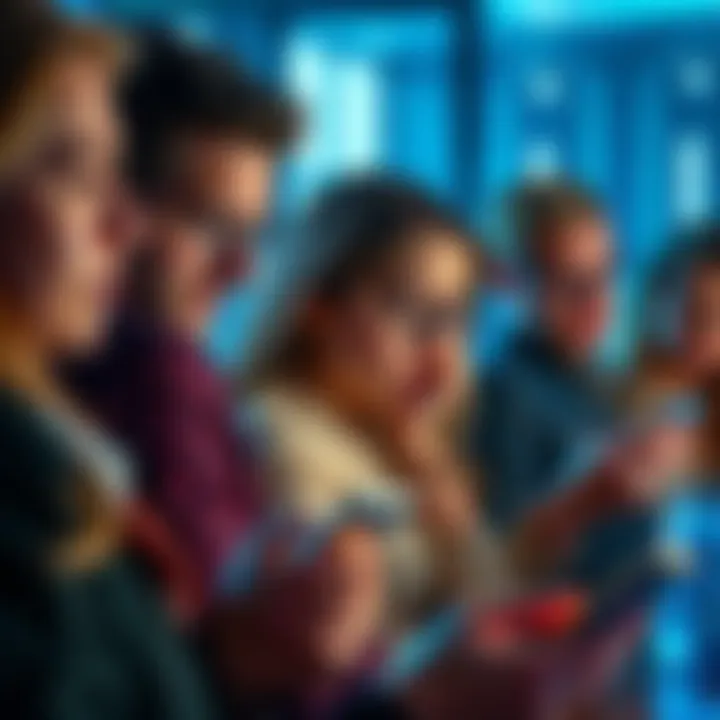 A group of people looking disappointed while using their devices, showing expressions of frustration with C.AI features and age verification