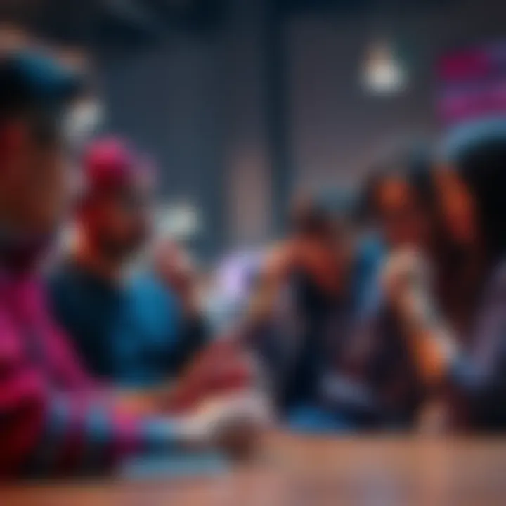 A group of longtime platform users expressing frustration about the slow rollout of features, showing their disappointment and concern in a casual setting