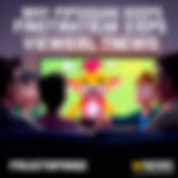 A group of people expressing annoyance while watching a colorful animated character from the show Pipsqueak on a screen.
