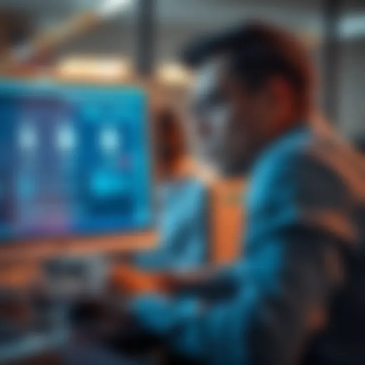 A government worker looking frustrated at a computer with multiple login prompts on the screen, showing interruptions in work due to unexpected reboots.