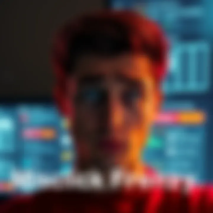 A confused person staring at a screen with a confusing button layout, highlighting misclicks.