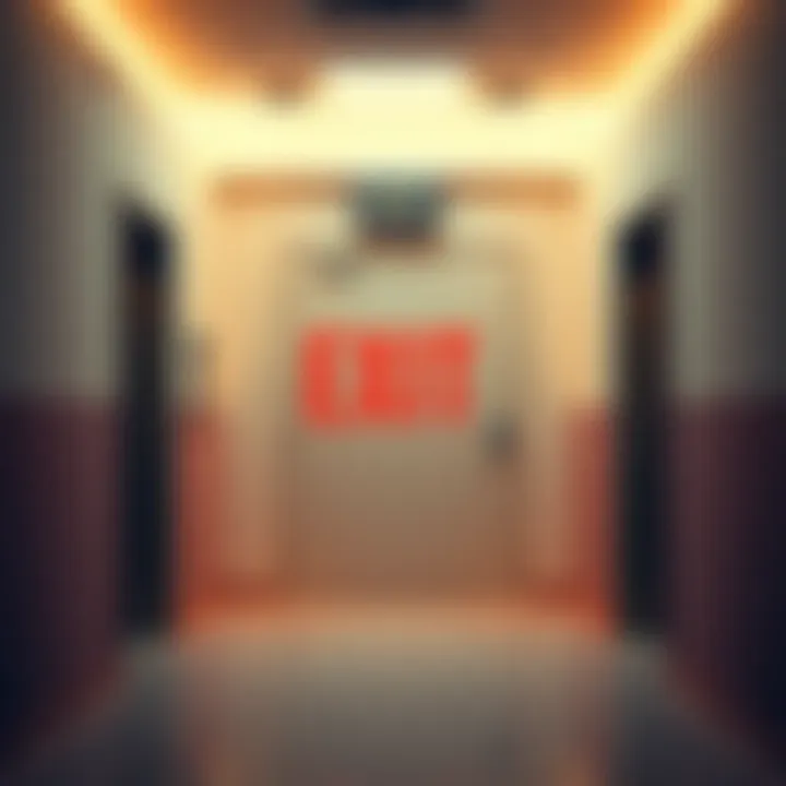 An exit sign with an arrow pointing out, humorously placed near a doorway where people often walk in mistakenly thinking it's an entrance.