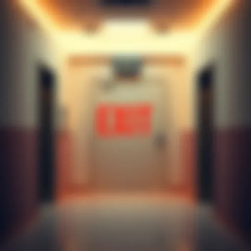 Funny Exit Sign Mistaken for Entrance An exit sign with an arrow pointing out, humorously placed near a doorway where people often walk in mistakenly thinking it's an entrance.