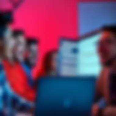 A group of people laughing at a computer screen filled with funny comments about misinterpretations