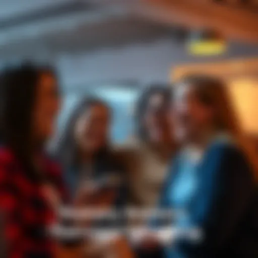 A group of people laughing together, sharing humorous stories