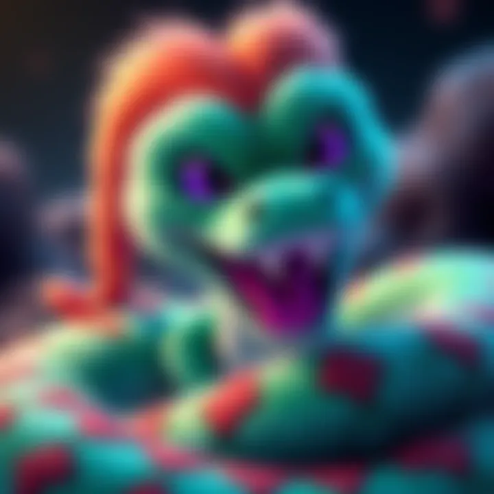 A playful and colorful depiction of Furry Anaconda Virtue from Lisa the Pointless, showcasing its humorous design and vibrant features