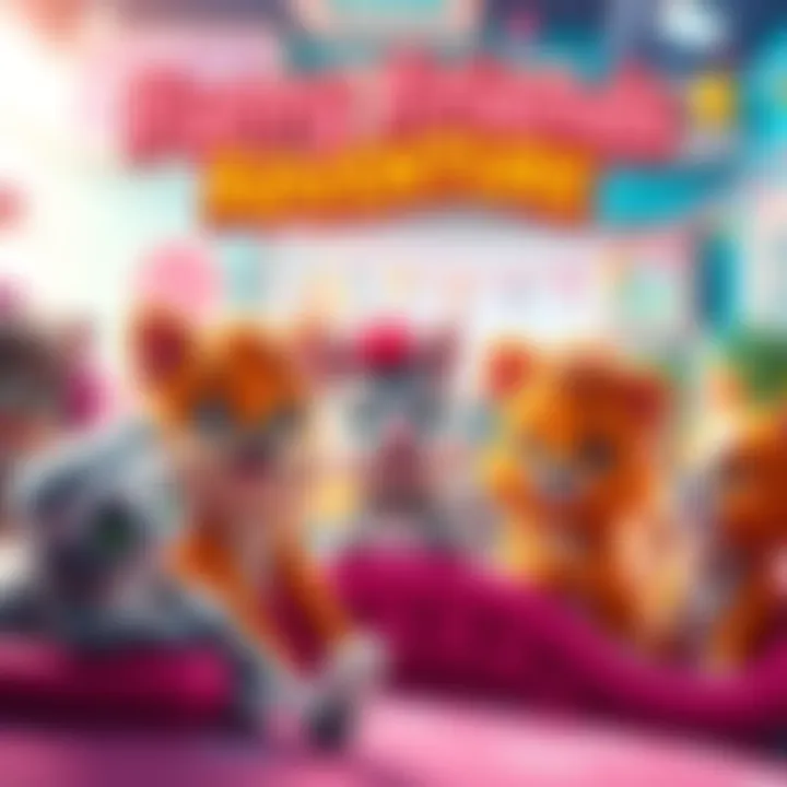 A scene from Furry Friends Adventure showing various cute animal characters chatting and playing in a vibrant online hangout setting