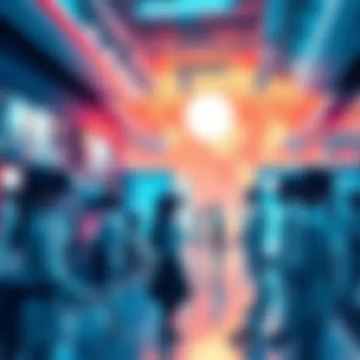 A futuristic scene showing people using advanced virtual reality devices in various environments, highlighting their integration into everyday life.