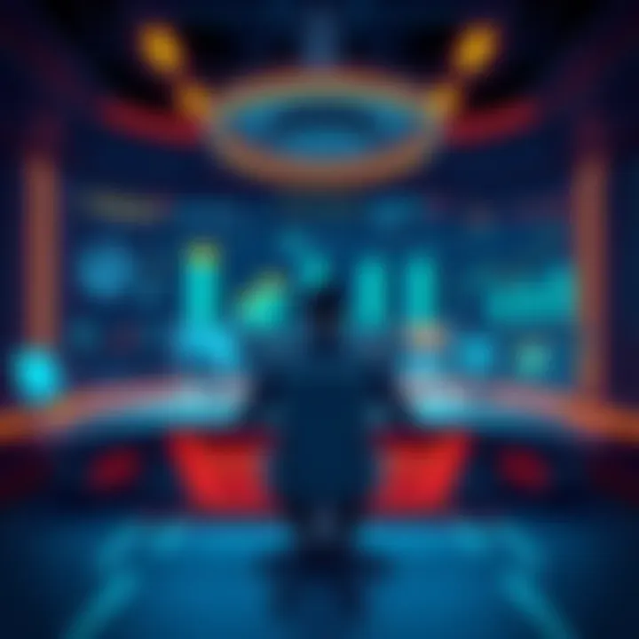 A single person sitting at a desk with a futuristic interface, overseeing a billion-dollar company concept.