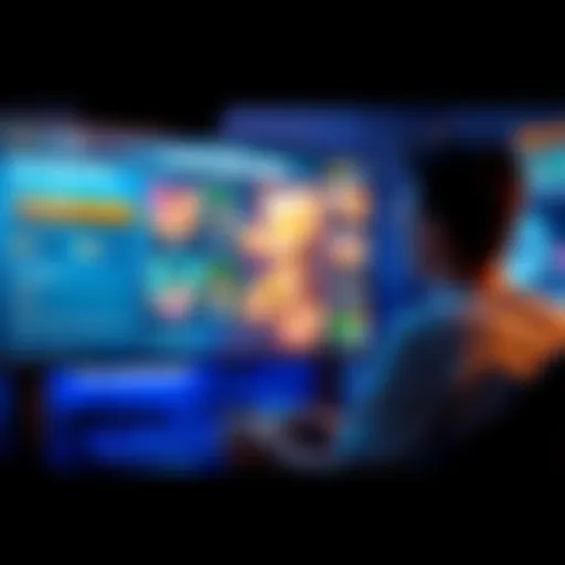 A gamer playing a video game with an interactive screen showing personalized gameplay options based on preferences