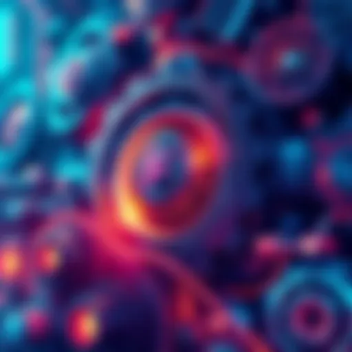 An illustration showing futuristic technology and advancements related to Claude, featuring gears and digital elements.