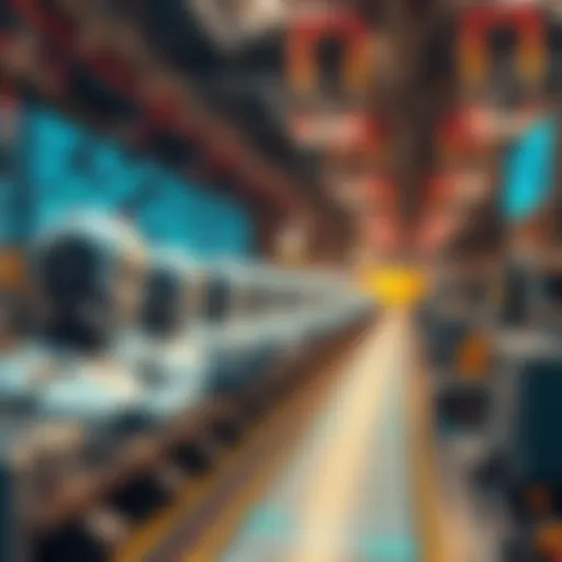 Future of Programming A futuristic scene showing robots and code transforming into simple assembly lines, symbolizing the evolution of programming languages.