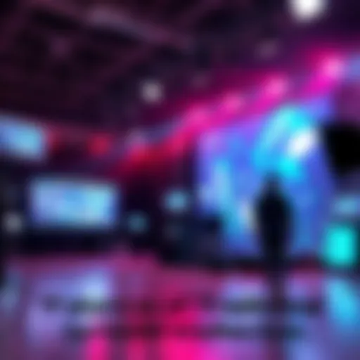 A film set showing advanced virtual production technology with LED screens and digital backgrounds