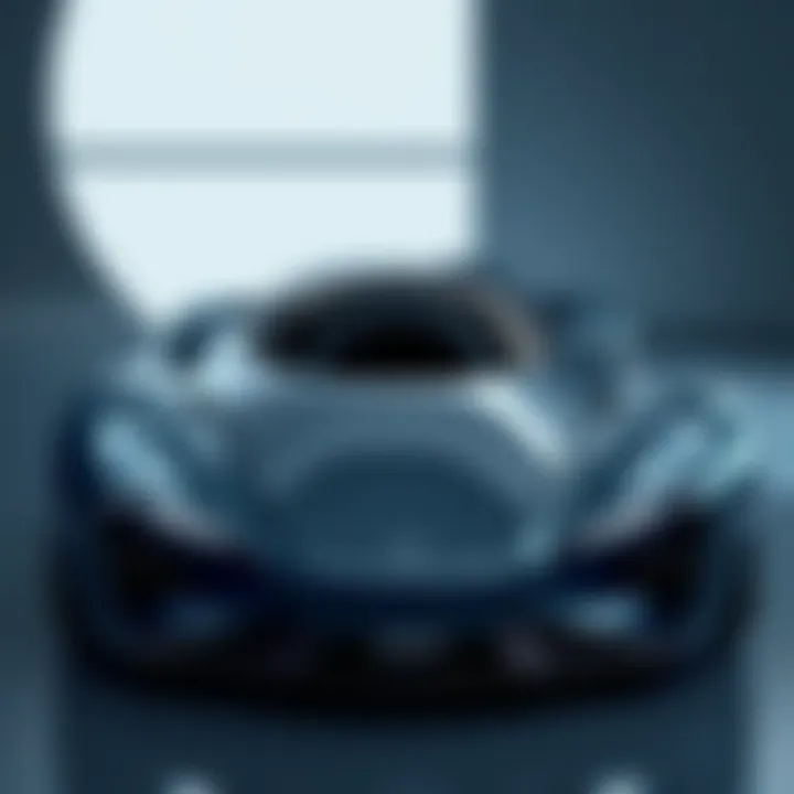 A sleek, futuristic car design with unique headlights and streamlined body, showcasing innovative features for the V2 Sci-Fi Car project