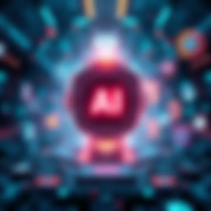 A visual representation of AI technology looking towards a bright future with icons of advancements and society changes surrounding it.