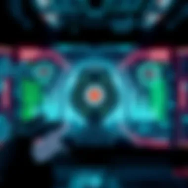 A futuristic display showing advanced AI technology with digital data streams and robotic elements in the background.