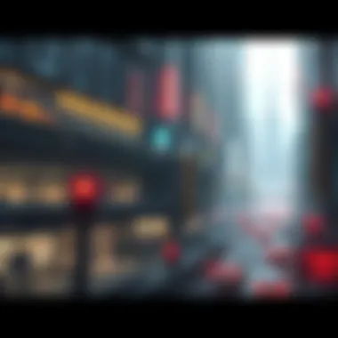 A futuristic city scene A view of a divided city, showcasing a wealthy elite in advanced technology while the majority struggle in a rundown area, reflecting themes from Elysium