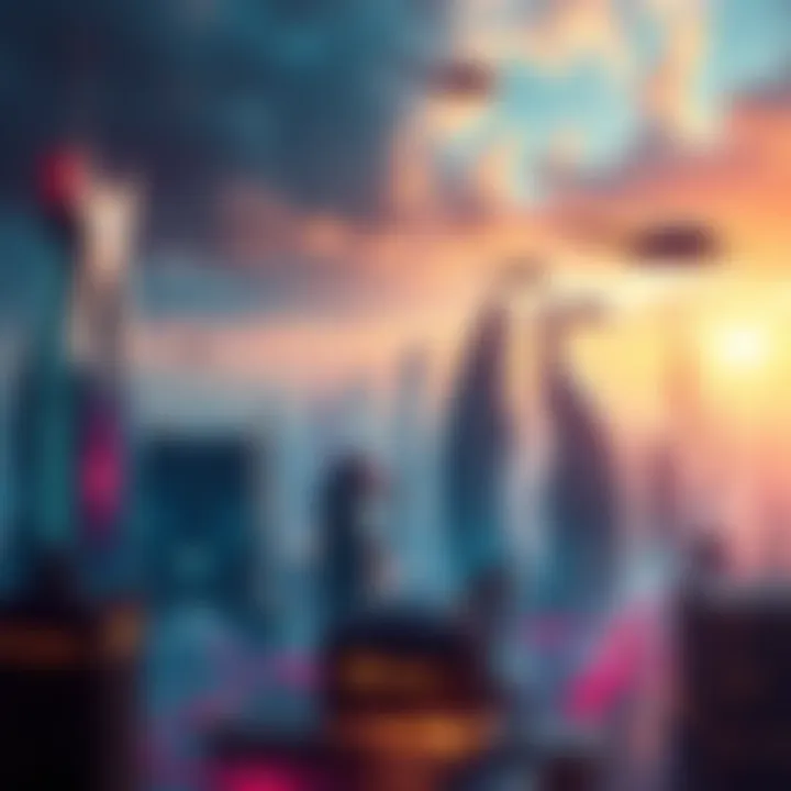 Futuristic city skyline A vibrant futuristic city with advanced technology and flying vehicles, representing the potential of technological advancements and the singularity.